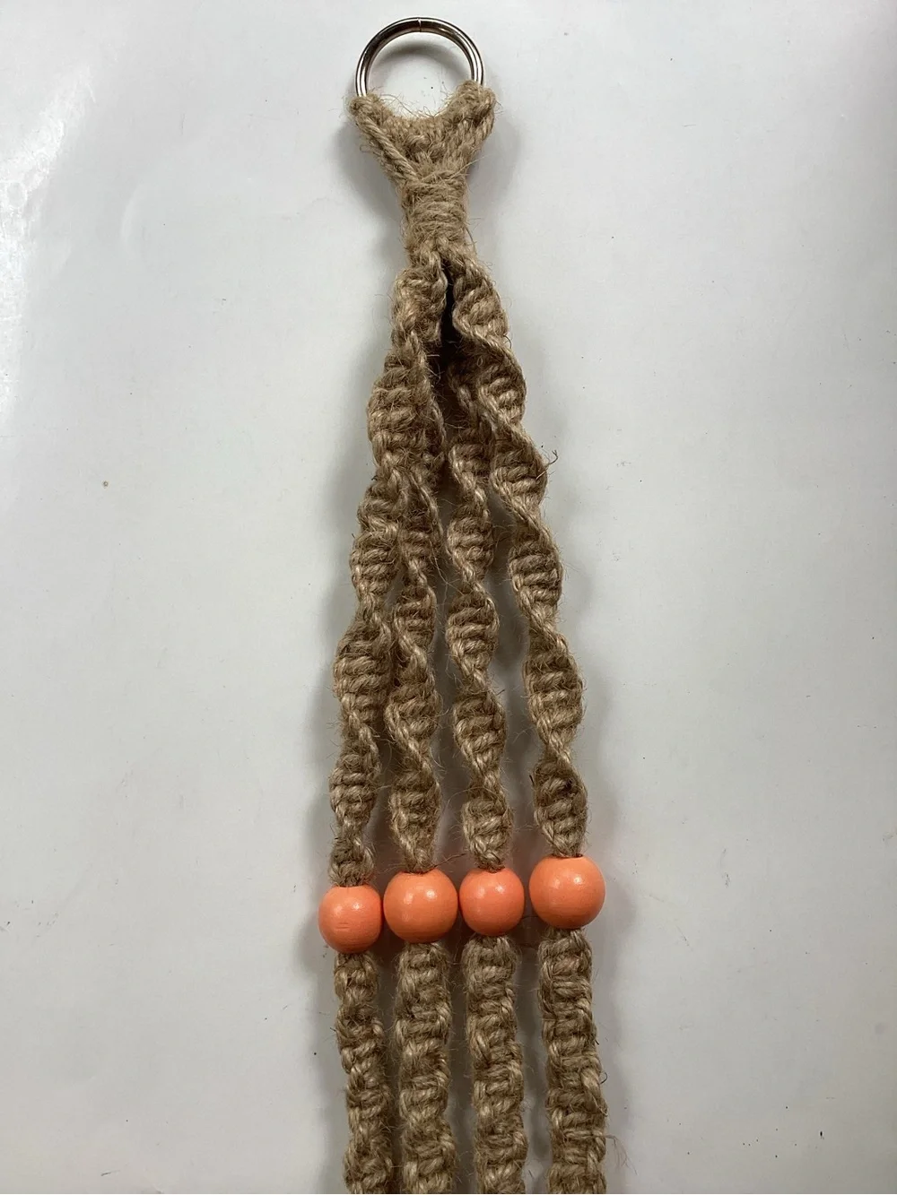 Plant Hanger Macrame Hand Crafted Jute Cord Peach Orange Wooden Beads